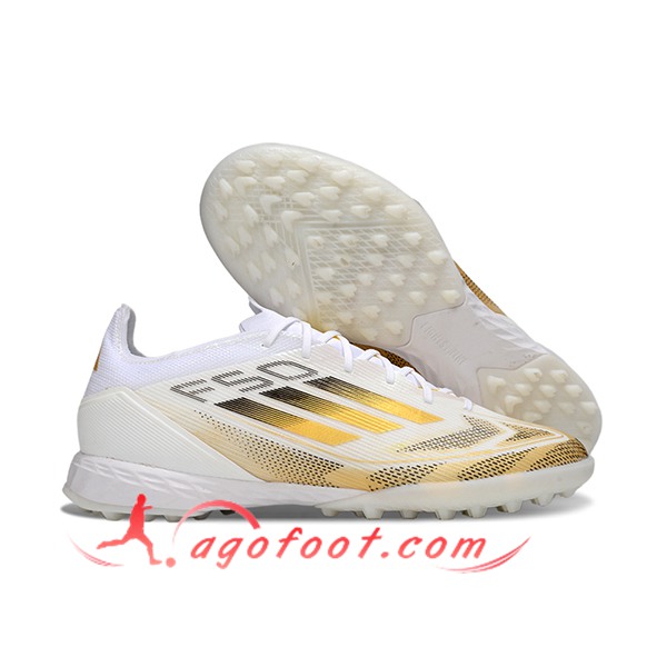 Adidas Chaussures de Foot F50 PRO TF Blanc/Jaune