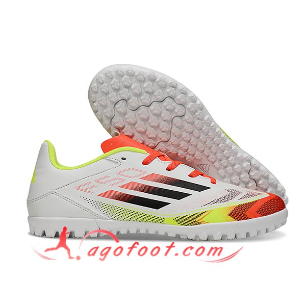 Adidas Chaussures de Foot F50 CLUB TF Blanc/Orange/Jaune