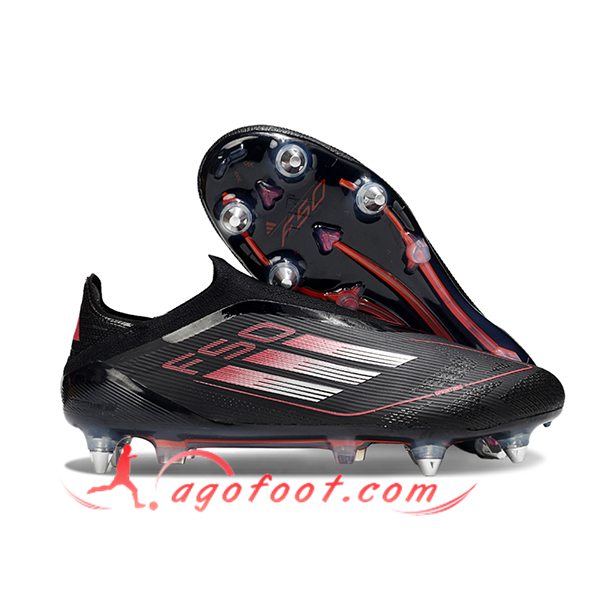 Adidas Chaussures de Foot F50 Elite Laceless SG Noir/Rouge/Blanc