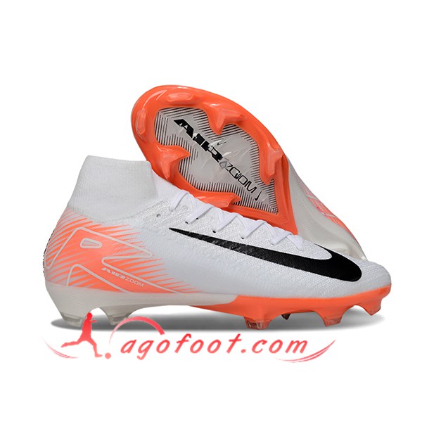 Nike Chaussures de Foot Air Zoom Mercurial Superfly IIX Elite FG Blanc/Orange/Noir