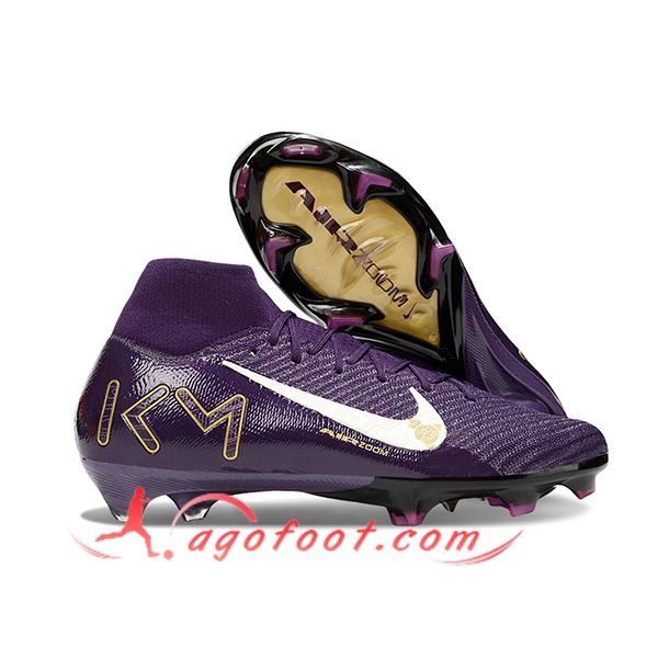 Nike Chaussures de Foot Air Zoom Mercurial Superfly IIX Elite KM FG Pourpre/Blanc
