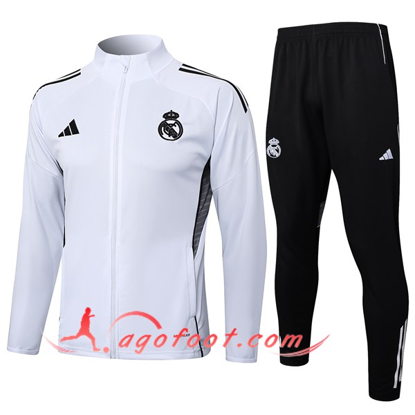 Ensemble Survetement de Foot Veste Real Madrid Blanc/Gris 2025/2026
