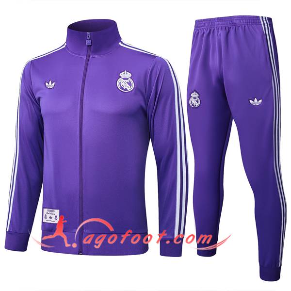 Ensemble Survetement de Foot Veste Real Madrid Pourpre/Blanc 2025/2026