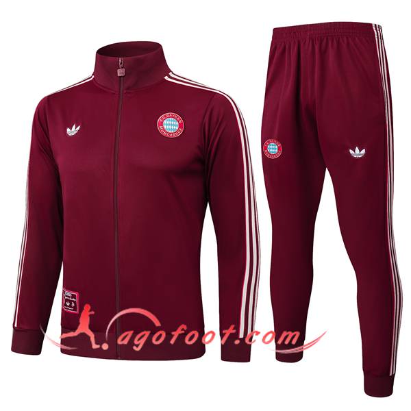 Ensemble Survetement de Foot Veste Bayern Munich Rouge/Blanc 2025/2026