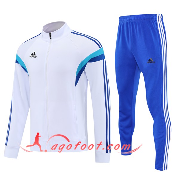 Ensemble Survetement de Foot Veste Adidas Blanc/Bleu 2025/2026