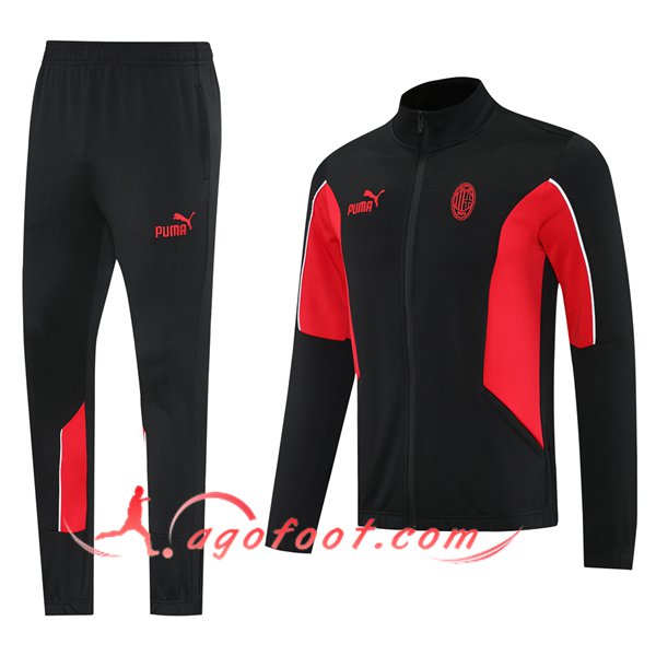 Ensemble Survetement de Foot Veste Milan AC Noir/Rouge 2025/2026