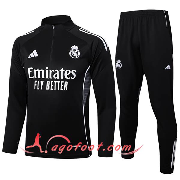 Ensemble Survetement de Foot Real Madrid Noir/Gris 2025/2026
