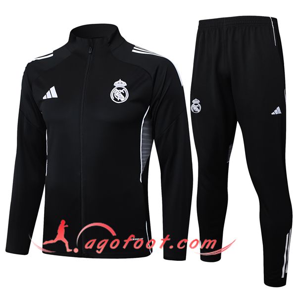Ensemble Survetement de Foot Veste Real Madrid Noir/Gris 2025/2026