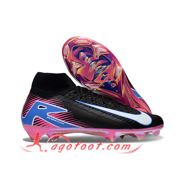 Nike Chaussures de Foot Air Zoom Mercurial Superfly IIX Elite FG Noir/Rose/Bleu