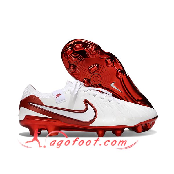 Nike Chaussures de Foot Tiempo Legend X Elite FG Blanc/Rouge