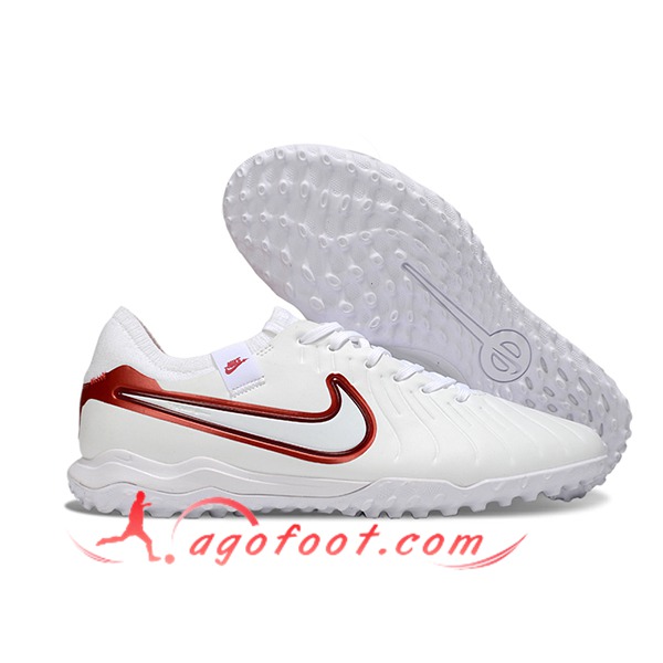 Nike Chaussures de Foot Tiempo Legend X PRO TF Blanc/Rouge