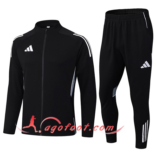 Ensemble Survetement de Foot Veste Foot Adidas Noir/Blanc/Gris 2025/2026