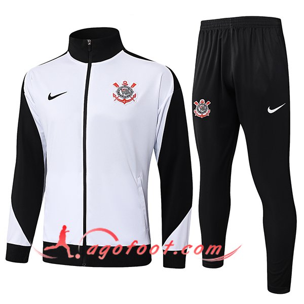 Ensemble Survetement de Foot Veste Foot Corinthians Blanc/Noir 2025/2026