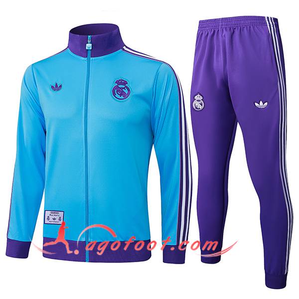 Ensemble Survetement de Foot Veste Foot Real Madrid Bleu/Pourpre 2025/2026