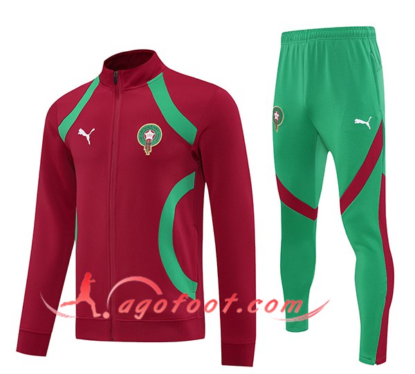 Ensemble Survetement de Foot Veste Foot Maroc Rouge/Vert 2025/2026
