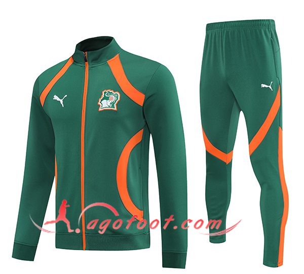 Ensemble Survetement de Foot Veste Foot Cote d'Ivoire Vert/Orange 2025/2026