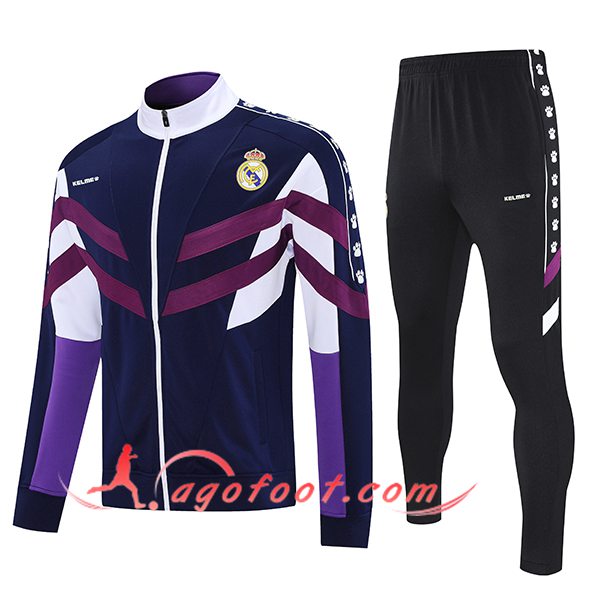 Ensemble Survetement de Foot Veste Foot Real Madrid Bleu/Pourpre/Blanc 2025/2026