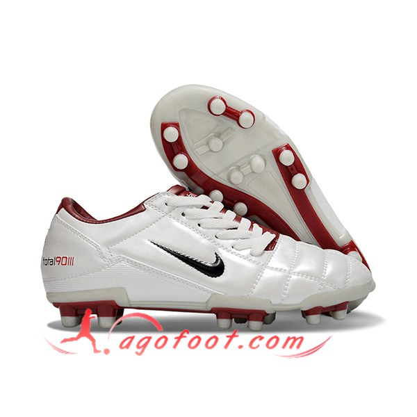 Nike Chaussures de Foot T90 FG Blanc/Rouge/Noir