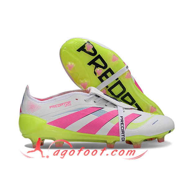 Adidas Chaussures de Foot 25 Predator Elite Tongue FG Blanc/Rose/Vert