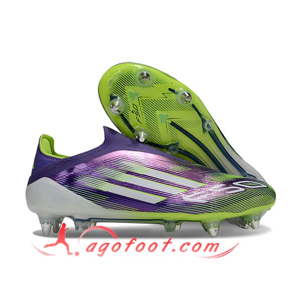 Adidas Chaussures de Foot F50 Elite Laceless SG Pourpre/Vert/Blanc