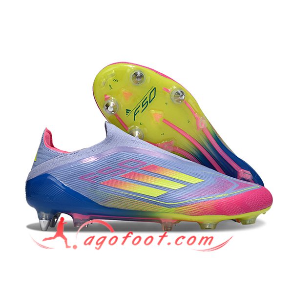 Adidas Chaussures de Foot F50 Elite Laceless SG Bleu/Vert/Rose