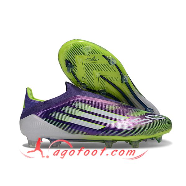 Adidas Chaussures de Foot F50 Elite Laceless FG Pourpre/Vert/Blanc