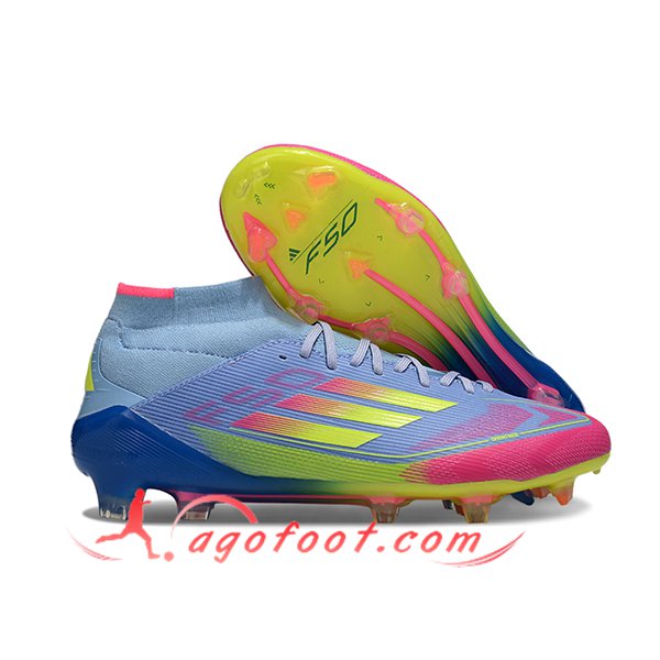 Adidas Chaussures de Foot F50 ELITE MID FG W Bleu/Rose/Vert