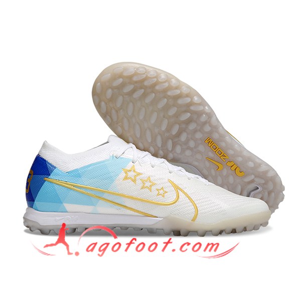 Nike Chaussures de Foot Air Zoom Mercurial Vapor XV Elite TF Blanc/Bleu/Jaune