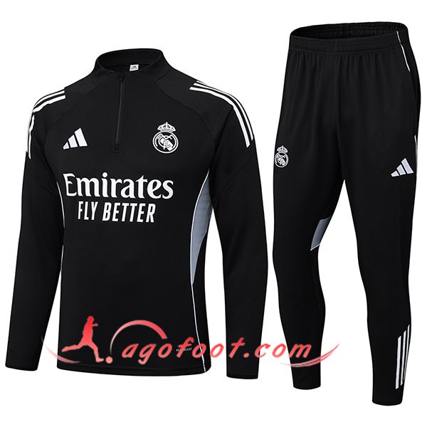 Ensemble Survetement de Foot Foot Real Madrid Noir/Gris 2025/2026