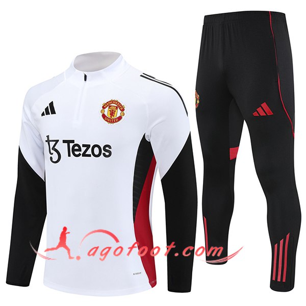 Ensemble Survetement de Foot Manchester United Blanc/Noir/Rouge 2025/2026 -02