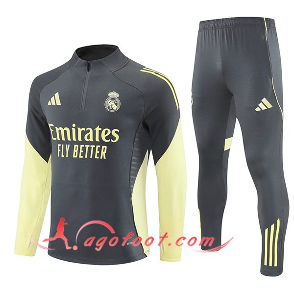 Ensemble Survetement de Foot Real Madrid Gris/Jaune 2025/2026