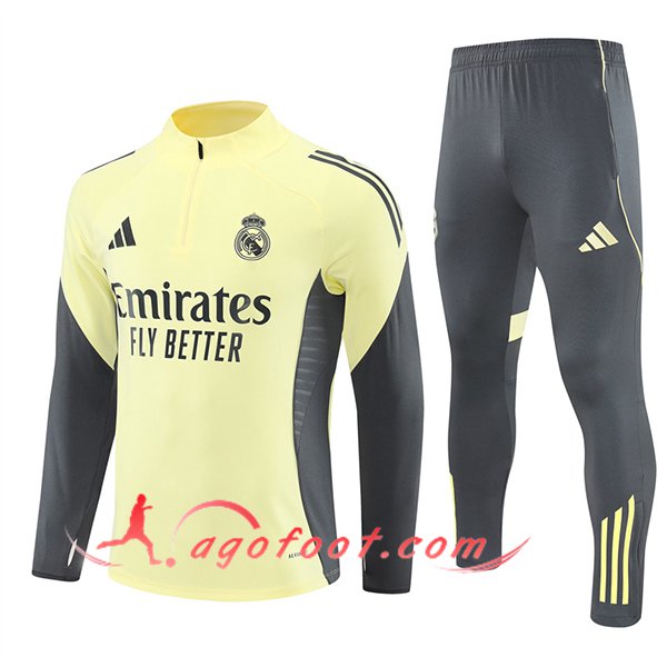 Ensemble Survetement de Foot Real Madrid Jaune/Gris 2025/2026