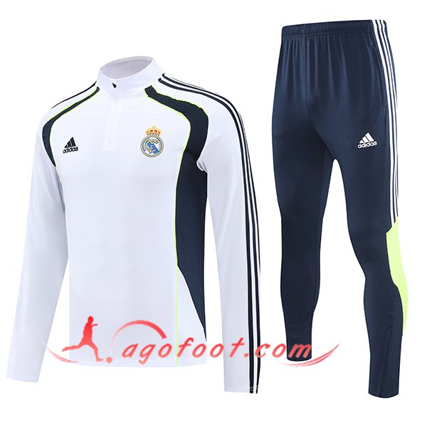Ensemble Survetement de Foot Real Madrid Blanc/Bleu/Vert 2025/2026