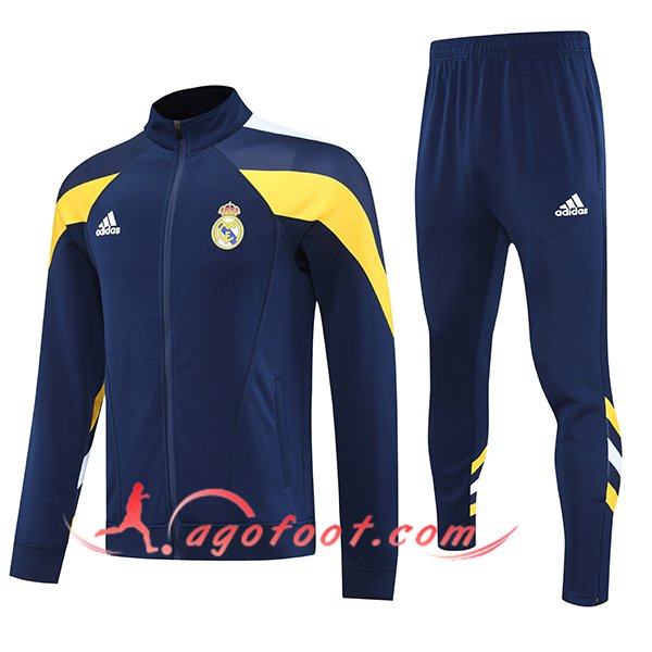Ensemble Survetement de Foot Veste Foot Real Madrid Bleu/Jaune 2025/2026