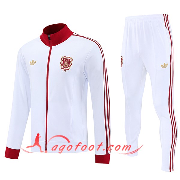 Ensemble Survetement de Foot Veste Foot Bayern Munich Blanc/Rouge 2025/2026