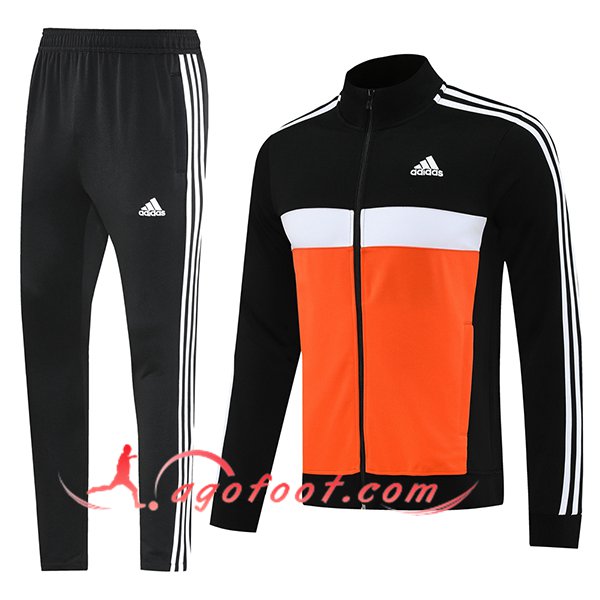 Ensemble Survetement de Foot Veste Foot Adidas Noir/Orange/Blanc 2025/2026
