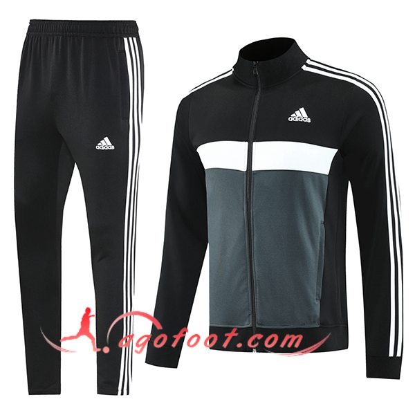 Ensemble Survetement de Foot Veste Foot Adidas Noir/Gris/Blanc 2025/2026