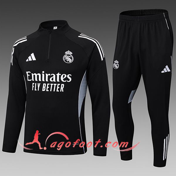 Ensemble Survetement de Foot Foot Real Madrid Enfant Noir/Gris 2025/2026