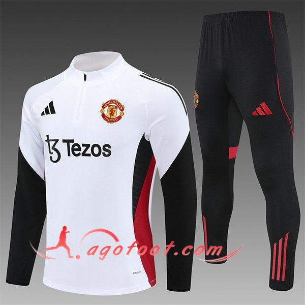Ensemble Survetement de Foot Foot Manchester United Enfant Blanc/Noir/Rouge 2025/2026