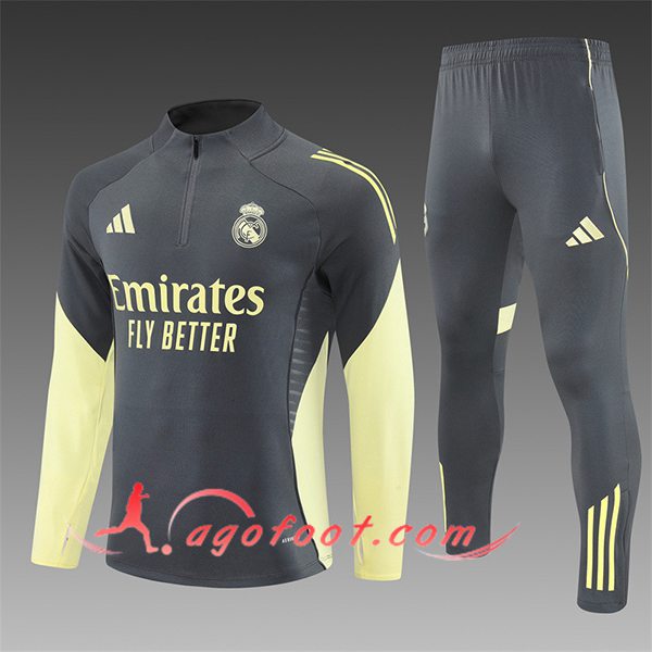 Ensemble Survetement de Foot Foot Real Madrid Enfant Gris/Jaune 2025/2026