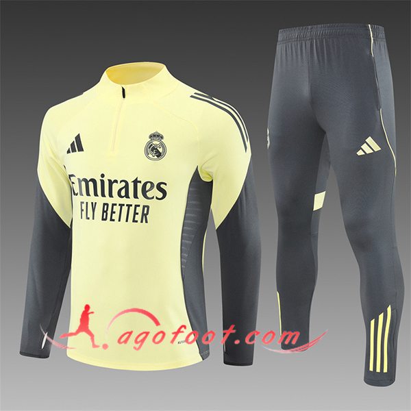 Ensemble Survetement de Foot Foot Real Madrid Enfant Jaune/Gris 2025/2026