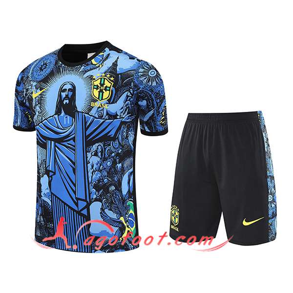 Ensemble Training T-Shirts Brésil Enfant Bleu/Noir 2025/2026