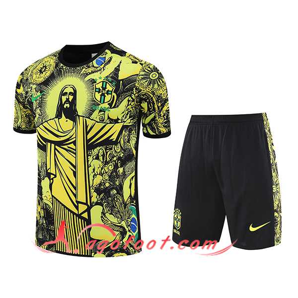 Ensemble Training T-Shirts Brésil Enfant Jaune/Noir 2025/2026