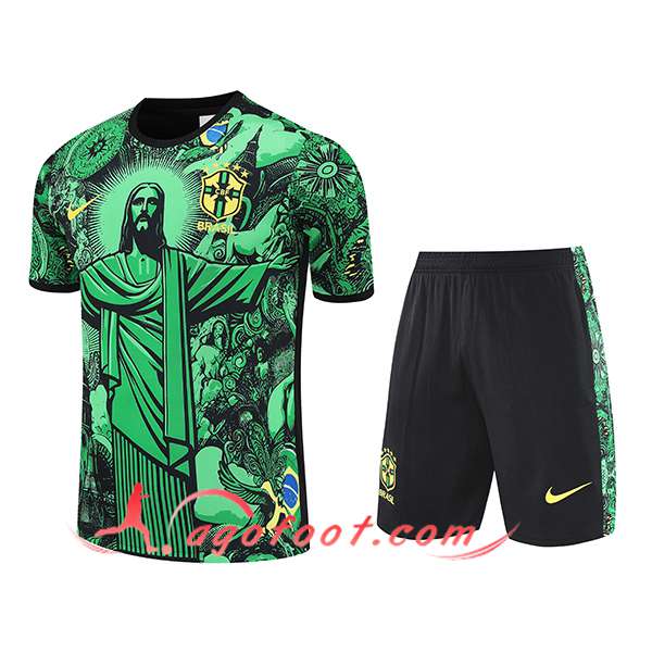 Ensemble Training T-Shirts Brésil Enfant Vert/Noir 2025/2026