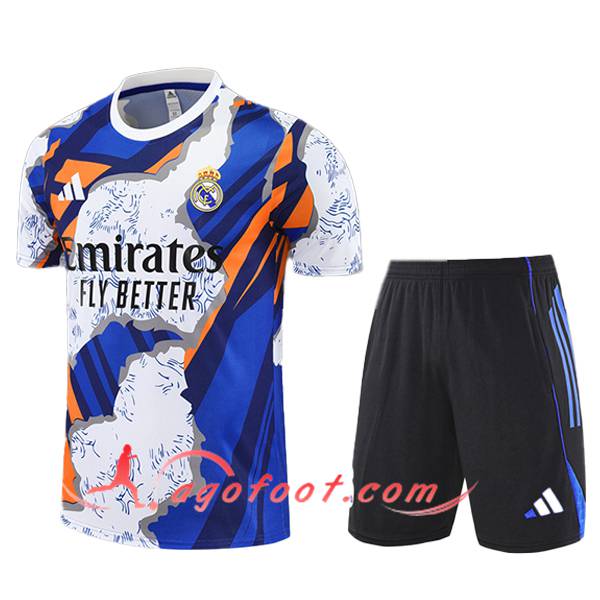 Ensemble Training T-Shirts Real Madrid Enfant Blanc/Bleu/Orange 2025/2026