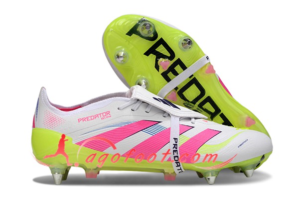 Adidas Chaussures de Foot 25 Predator Elite Tongue SG Blanc/Rose/Vert