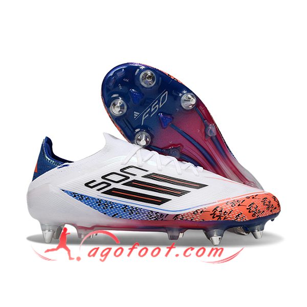 Adidas Chaussures de Foot F50 Elite SG Blanc/Noir/Bleu/Orange