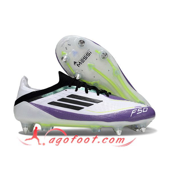 Adidas Chaussures de Foot F50 Elite SG Blanc/Noir/Pourpre/Vert