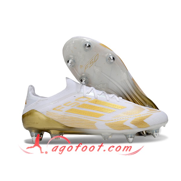 Adidas Chaussures de Foot F50 Elite SG Blanc/Jaune -02
