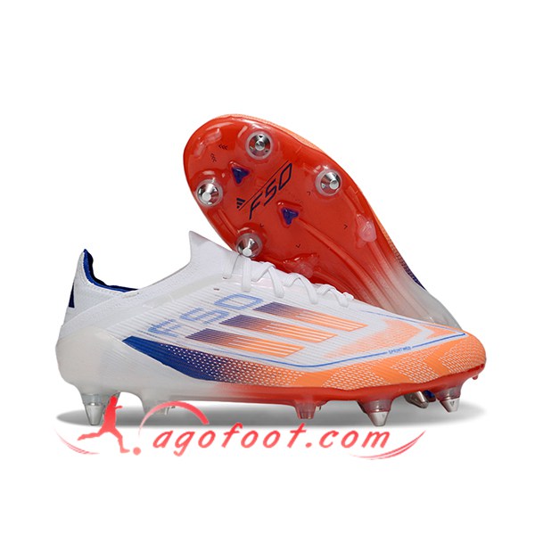 Adidas Chaussures de Foot F50 Elite SG Blanc/Bleu/Orange